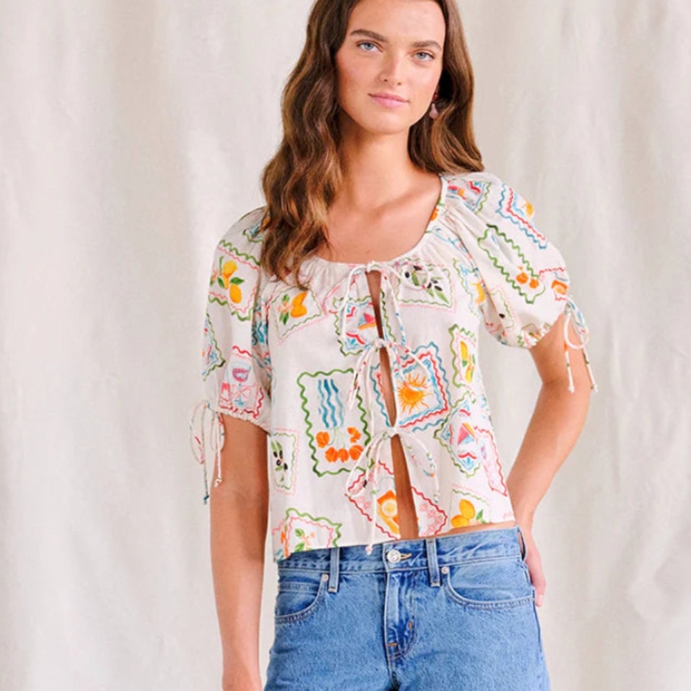 Rheese Stamp Print ~ Linen Top